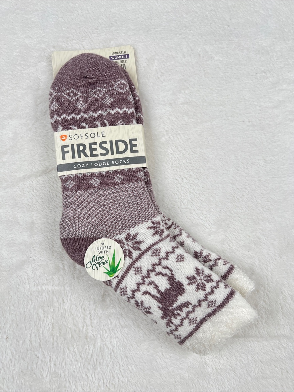 Sof Sole Fireside Cozy Lodge Socks Aloe Vera Purple Fair Isle Womens 5-10